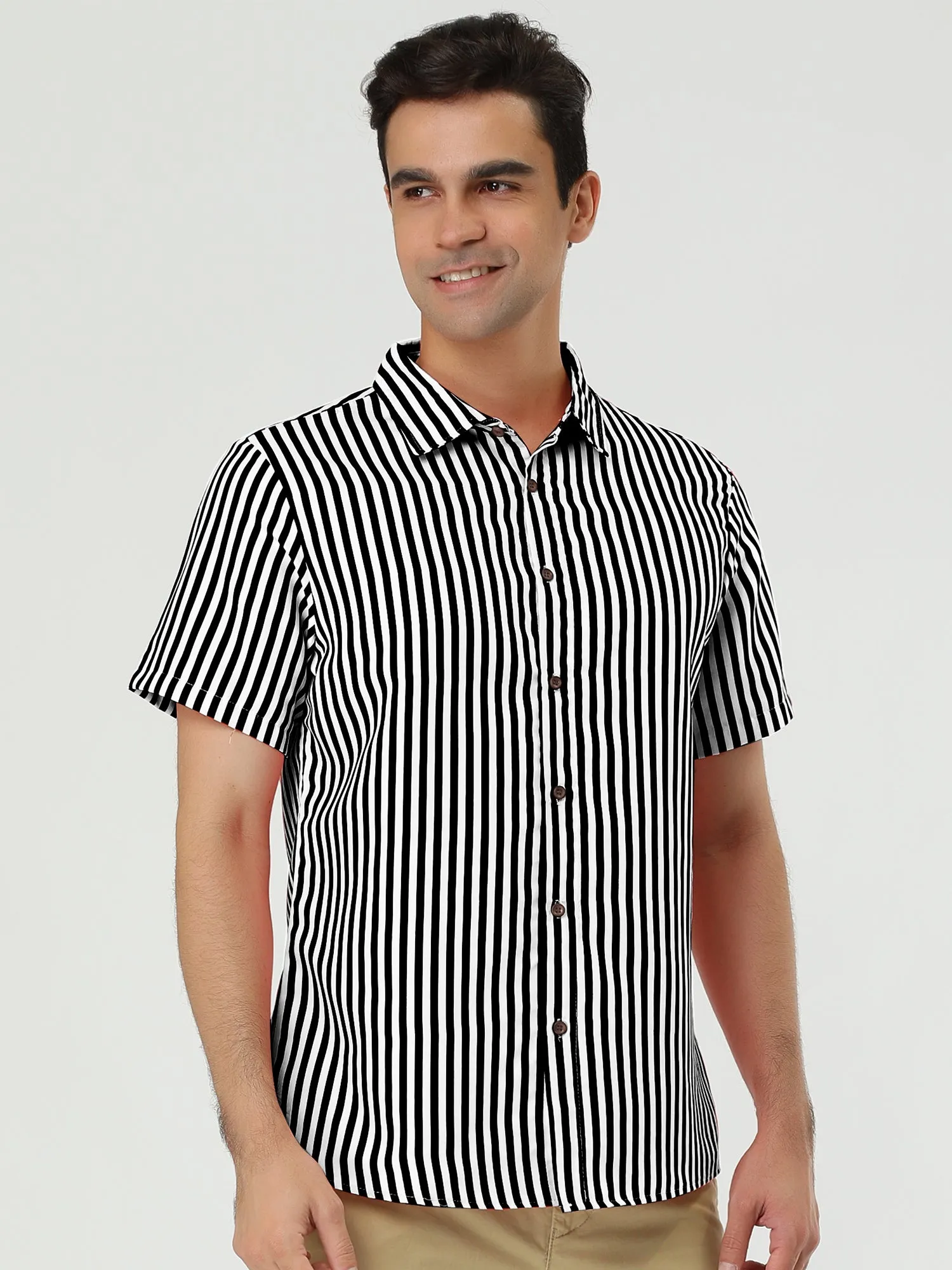 Colorful Vertical Stripe Short Sleeve Lapel Button Shirt