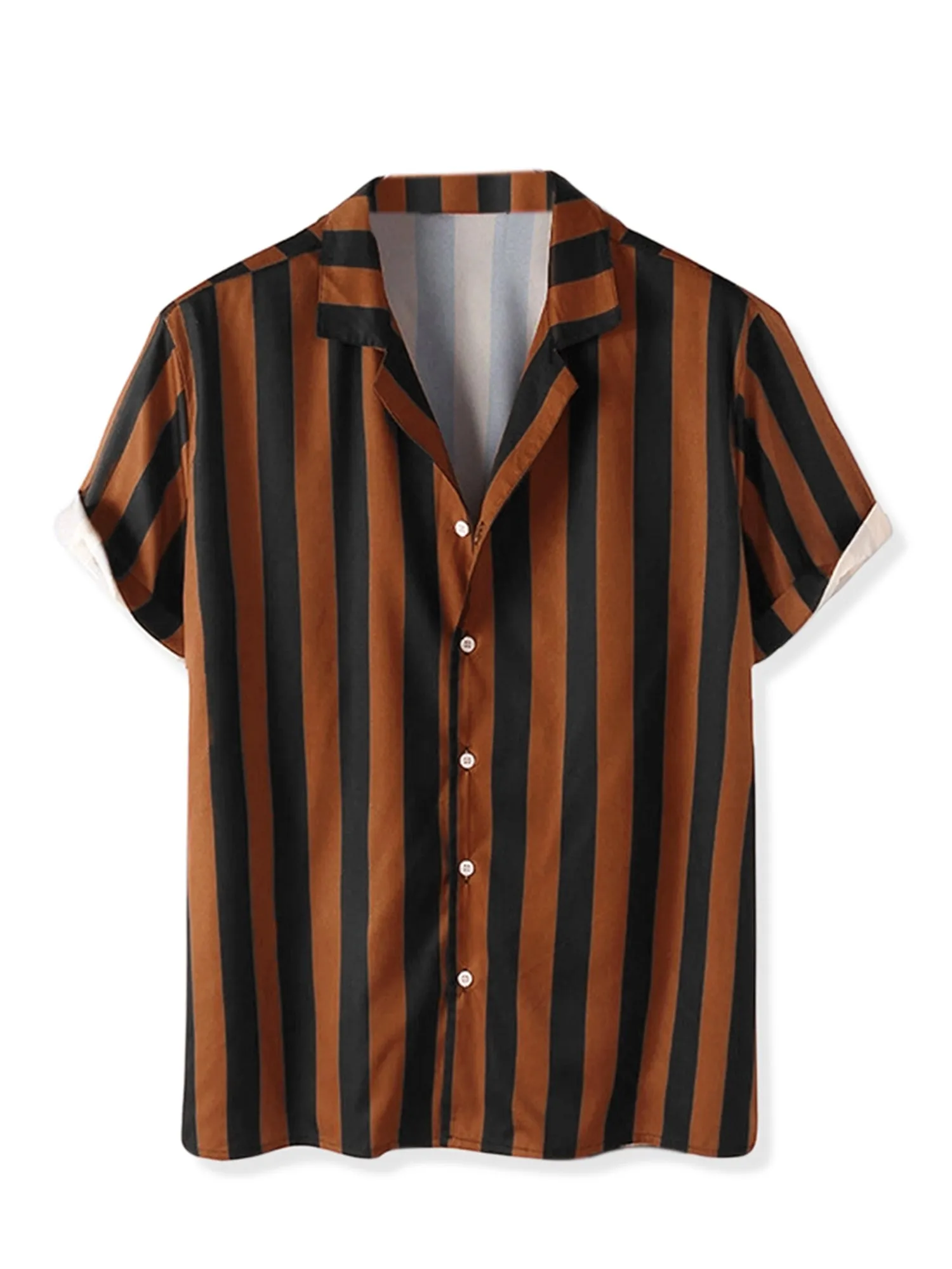 Colorful Vertical Stripe Short Sleeve Lapel Button Shirt