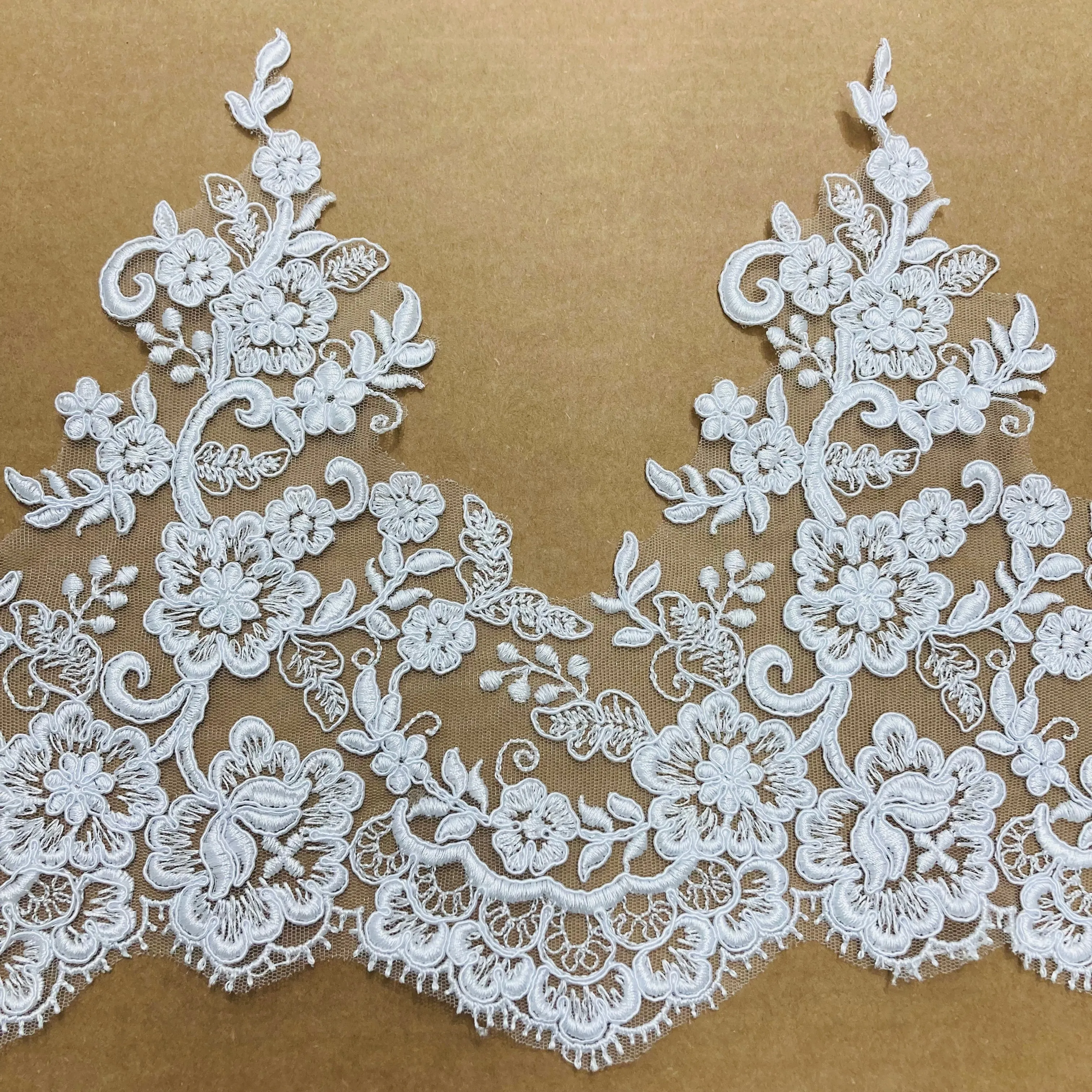 Corded Lace Trimming Embroidered on 100% Polyester Net Mesh | Lace USA - 73001W/1