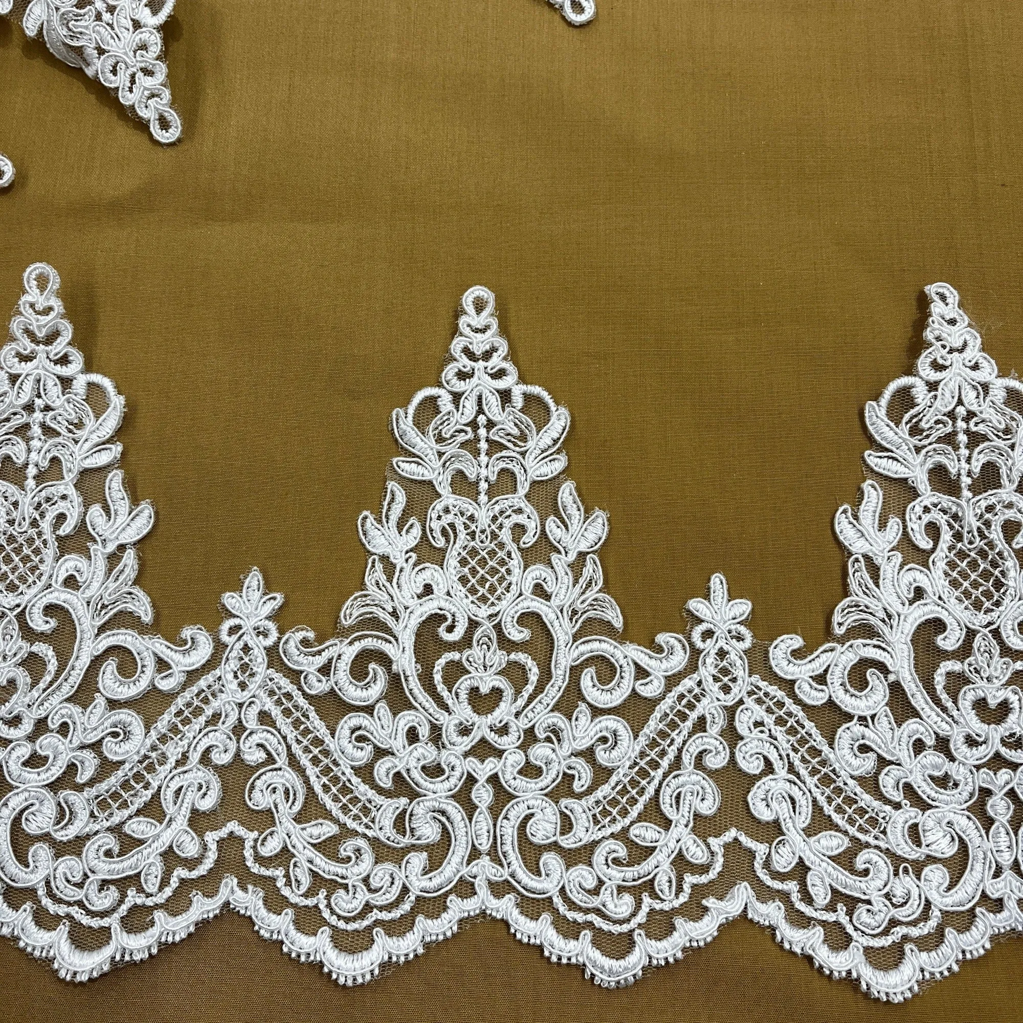 Corded Lace Trimming Embroidered on 100% Polyester Net Mesh | LaceUSA - 97014W