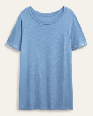 Dina Embroidered Sleeve Tee | Light Blue
