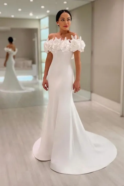 Fabulous Mermaid Satin Off-The-Shoulder Sleeveless White Wedding Dress