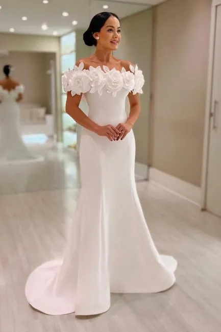 Fabulous Mermaid Satin Off-The-Shoulder Sleeveless White Wedding Dress