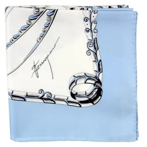 Ferragamo Scarf Blue Fish Design - Twill Silk Foulard SALE
