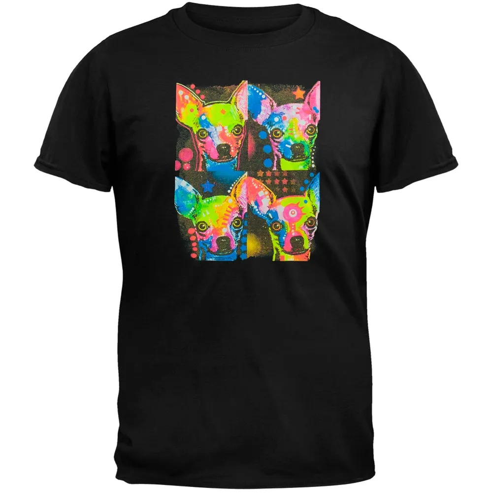 Four Chihuahuas Neon Black Light Adult T-Shirt
