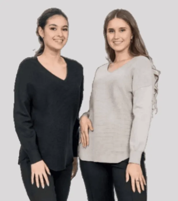 GG Collection Women's Ottoman  V-Neck Sweater - Black, Beige