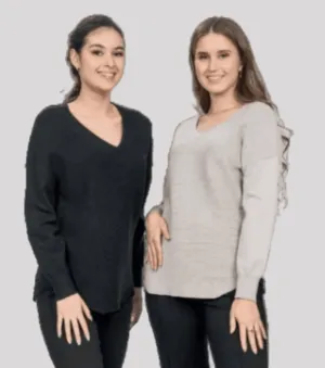 GG Collection Women's Ottoman  V-Neck Sweater - Black, Beige