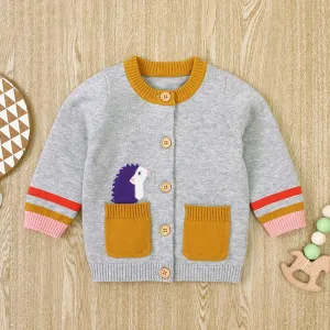 Girls 4PCS Pocket Hedgehog Embroidered Long Sleeve Sweaters