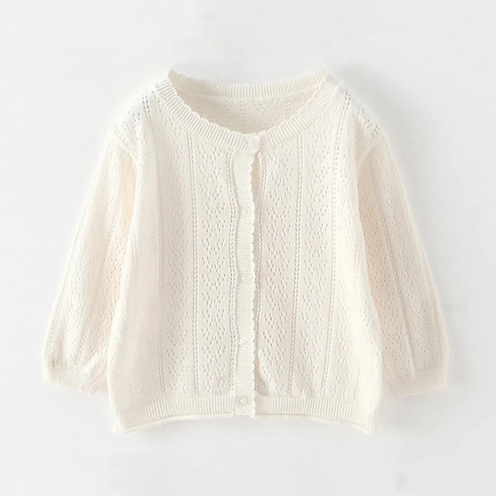 Girls Solid Hollow Out Long Sleeve Casual Cardigan Sweaters