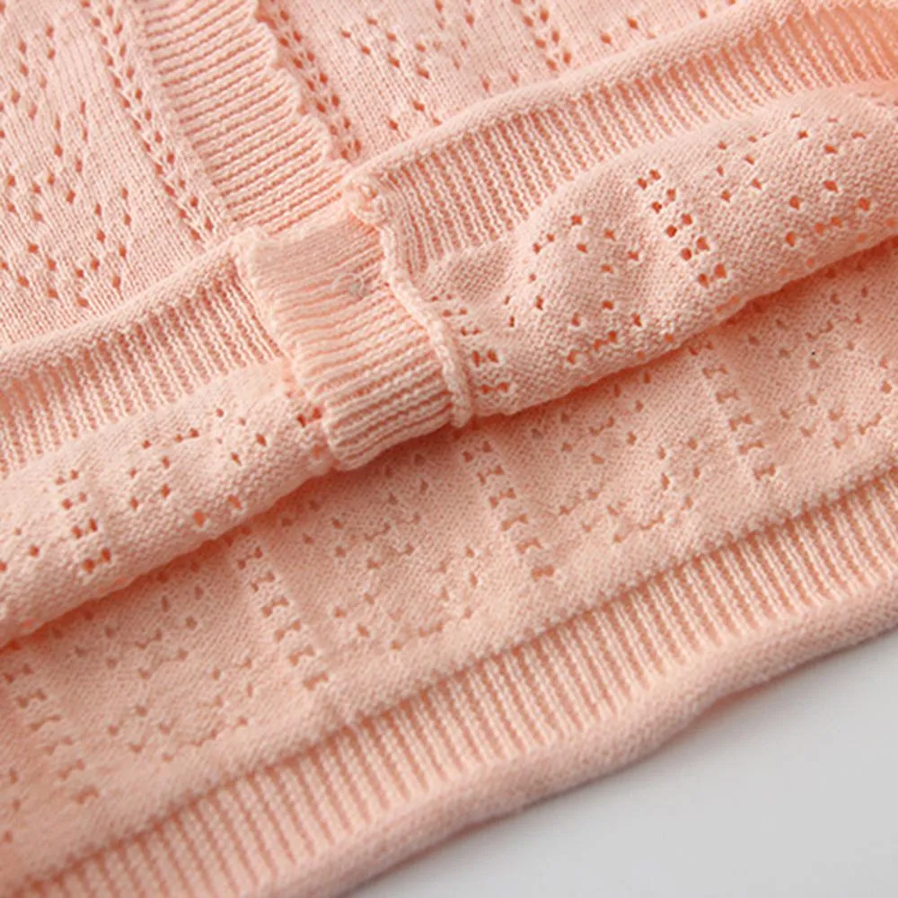 Girls Solid Hollow Out Long Sleeve Casual Cardigan Sweaters