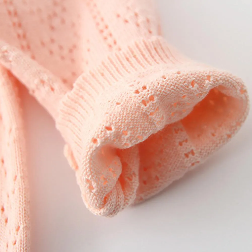 Girls Solid Hollow Out Long Sleeve Casual Cardigan Sweaters