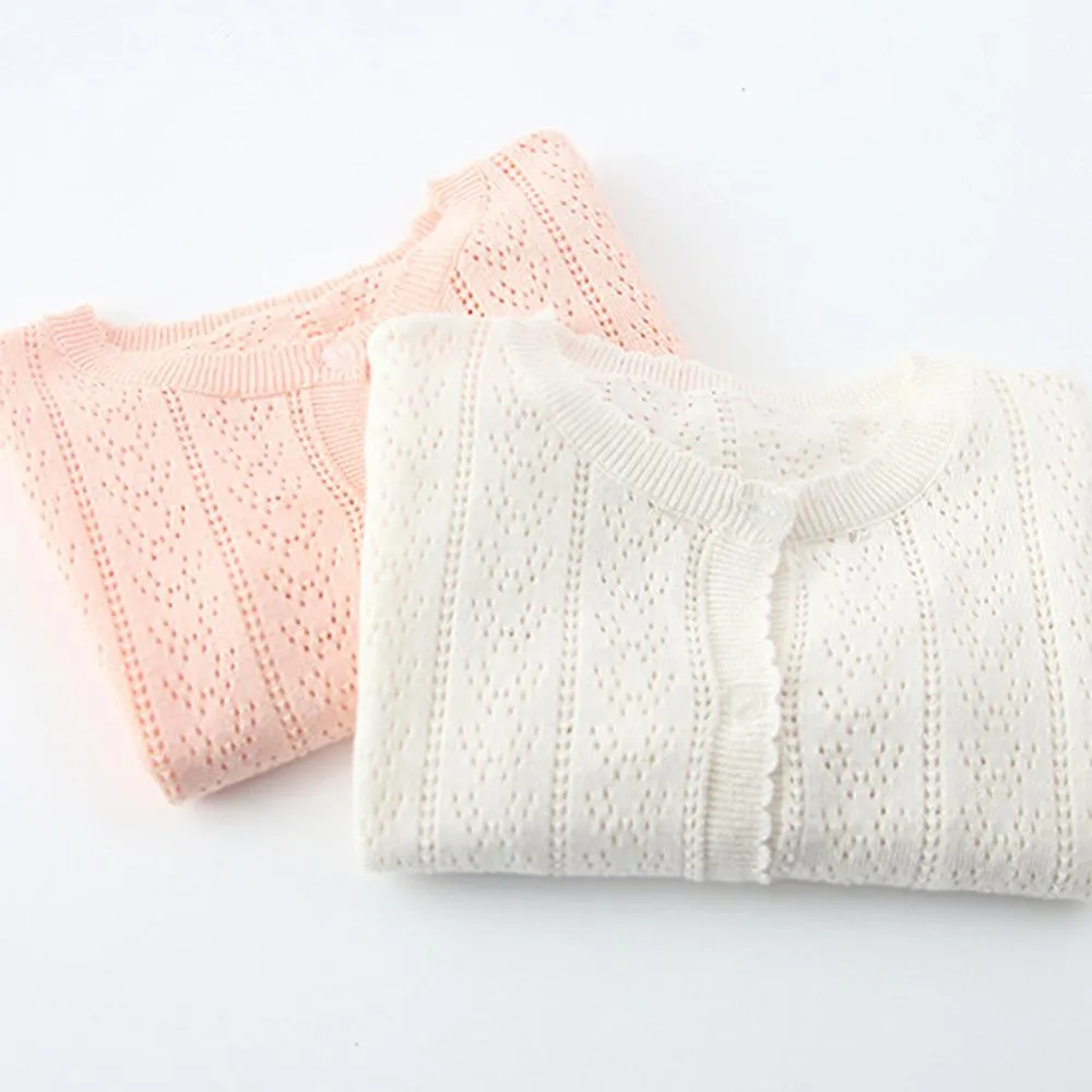 Girls Solid Hollow Out Long Sleeve Casual Cardigan Sweaters
