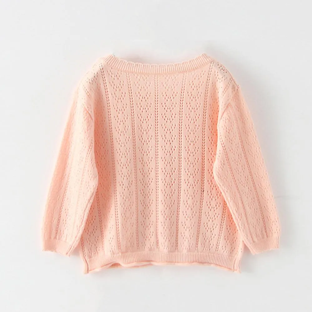 Girls Solid Hollow Out Long Sleeve Casual Cardigan Sweaters