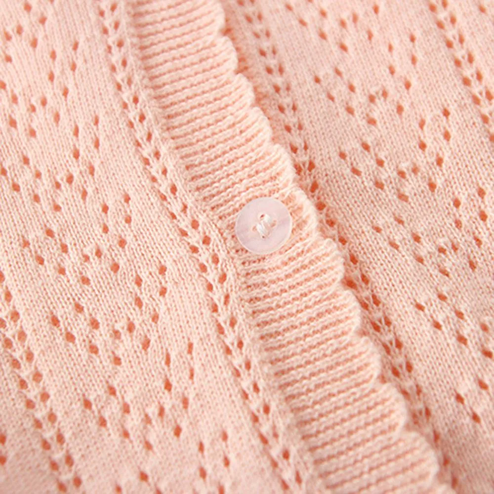 Girls Solid Hollow Out Long Sleeve Casual Cardigan Sweaters