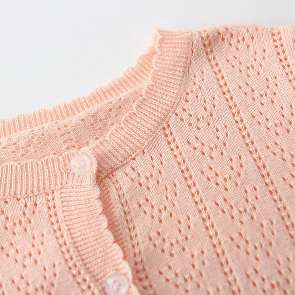 Girls Solid Hollow Out Long Sleeve Casual Cardigan Sweaters