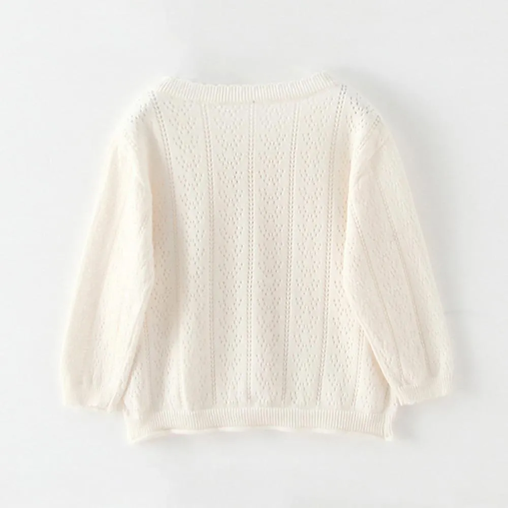 Girls Solid Hollow Out Long Sleeve Casual Cardigan Sweaters