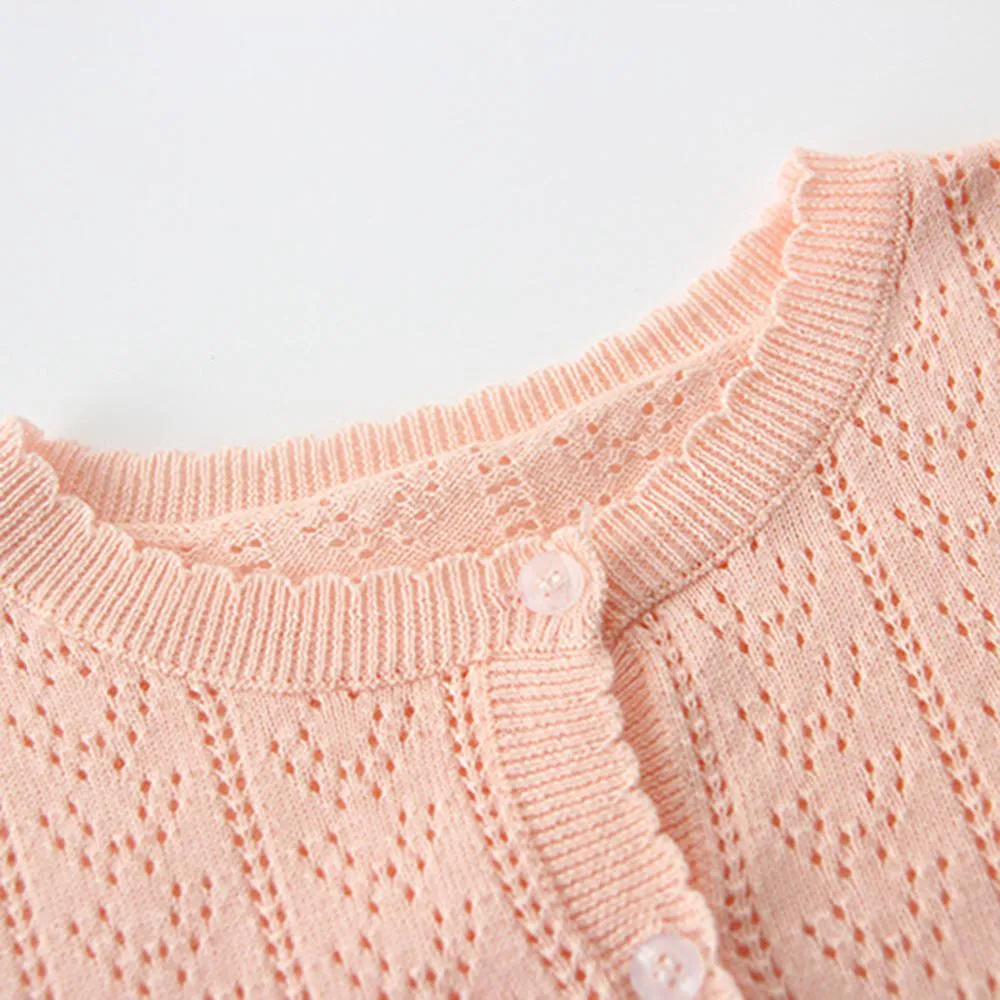 Girls Solid Hollow Out Long Sleeve Casual Cardigan Sweaters