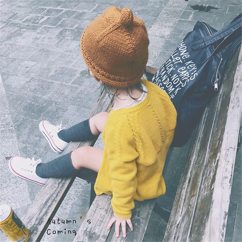 Girls Solid Long Sleeve Casual Sweaters