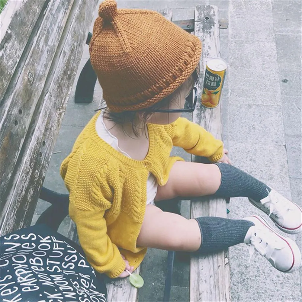 Girls Solid Long Sleeve Casual Sweaters