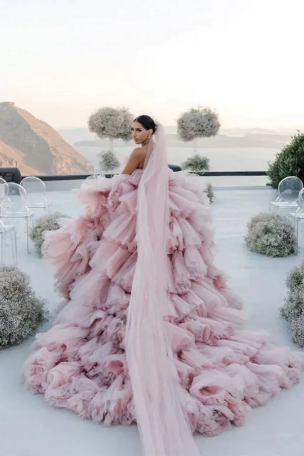 Gorgeous Pink Layers Tulle Ball Gown Wedding Dresses, Bridal Gown PFW0642