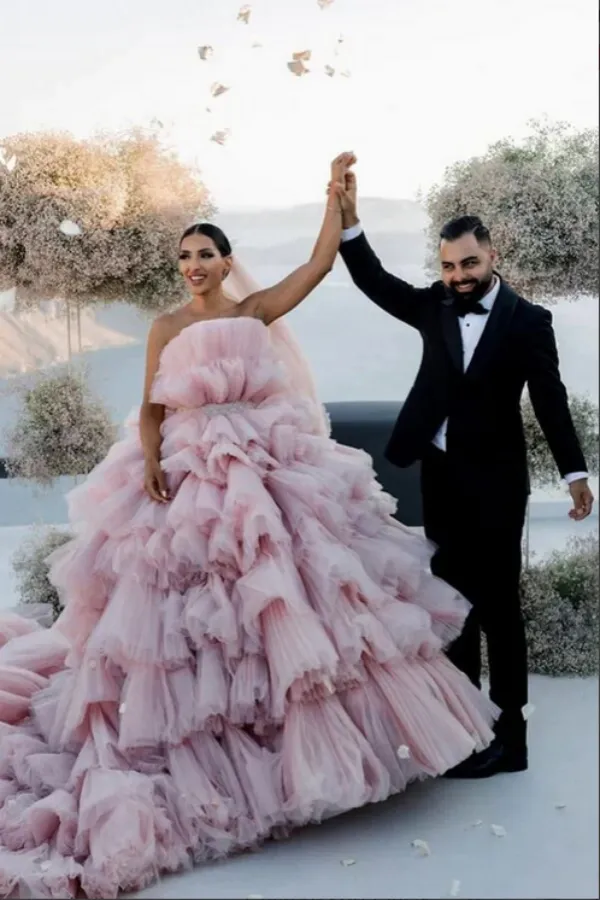 Gorgeous Pink Layers Tulle Ball Gown Wedding Dresses, Bridal Gown PFW0642