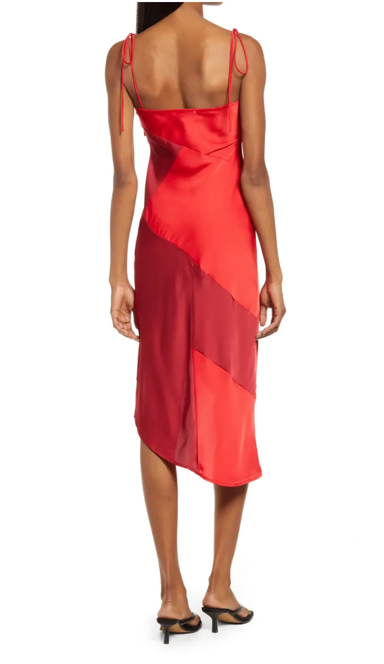 Gracie Red Colour Block Satin Slip Dress