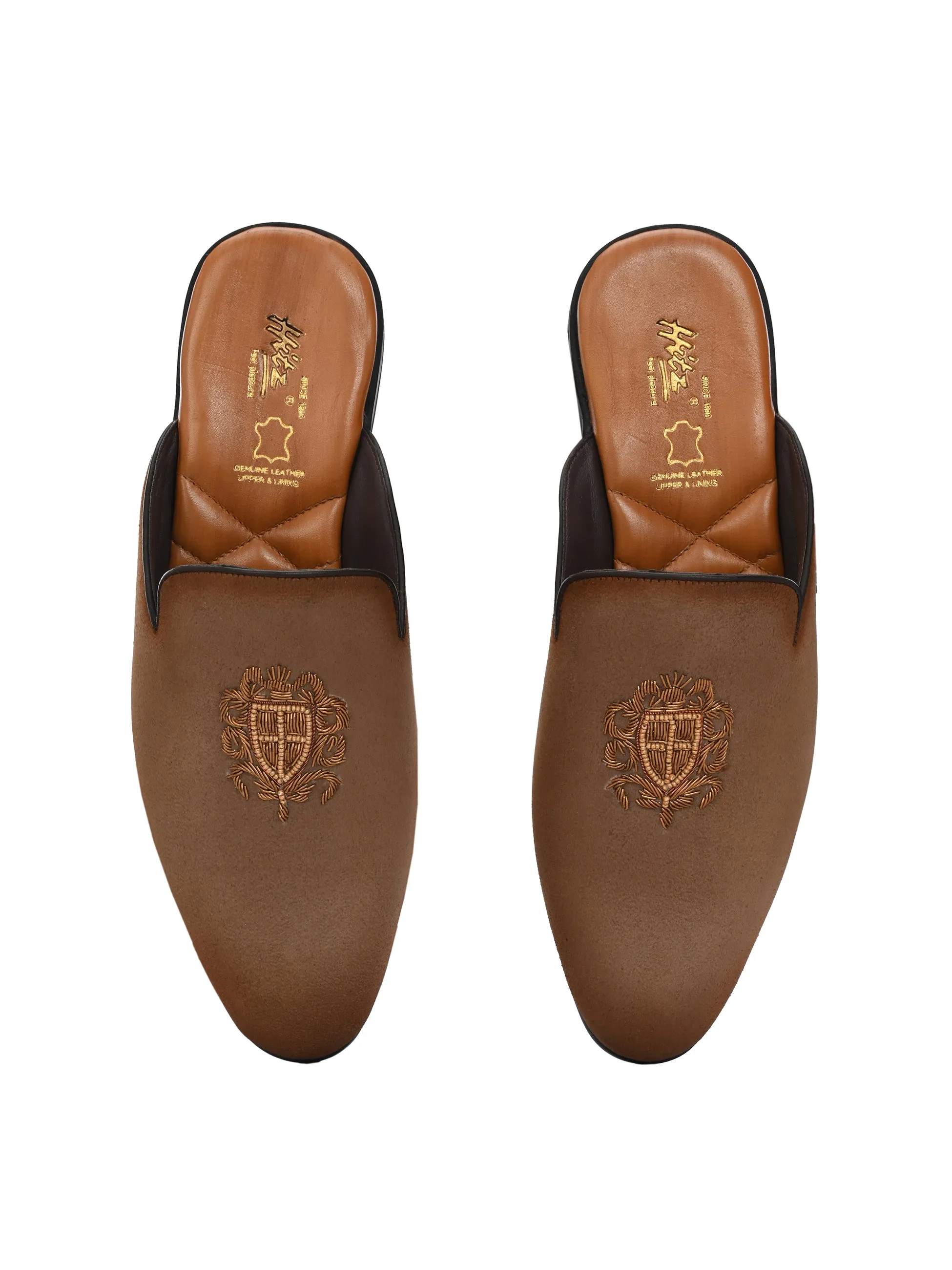 HITZ6341-Men's Tan Velvet Mule Shoes