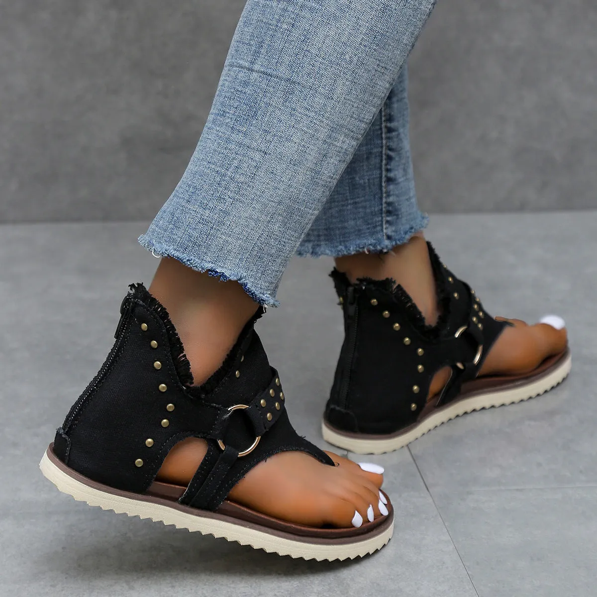 Ladies Fashion Denim Flat Sandals