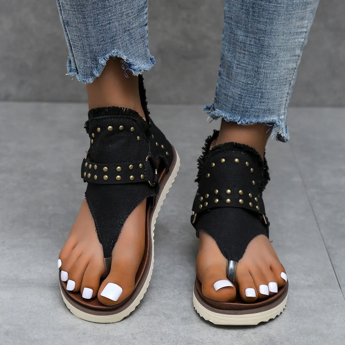 Ladies Fashion Denim Flat Sandals