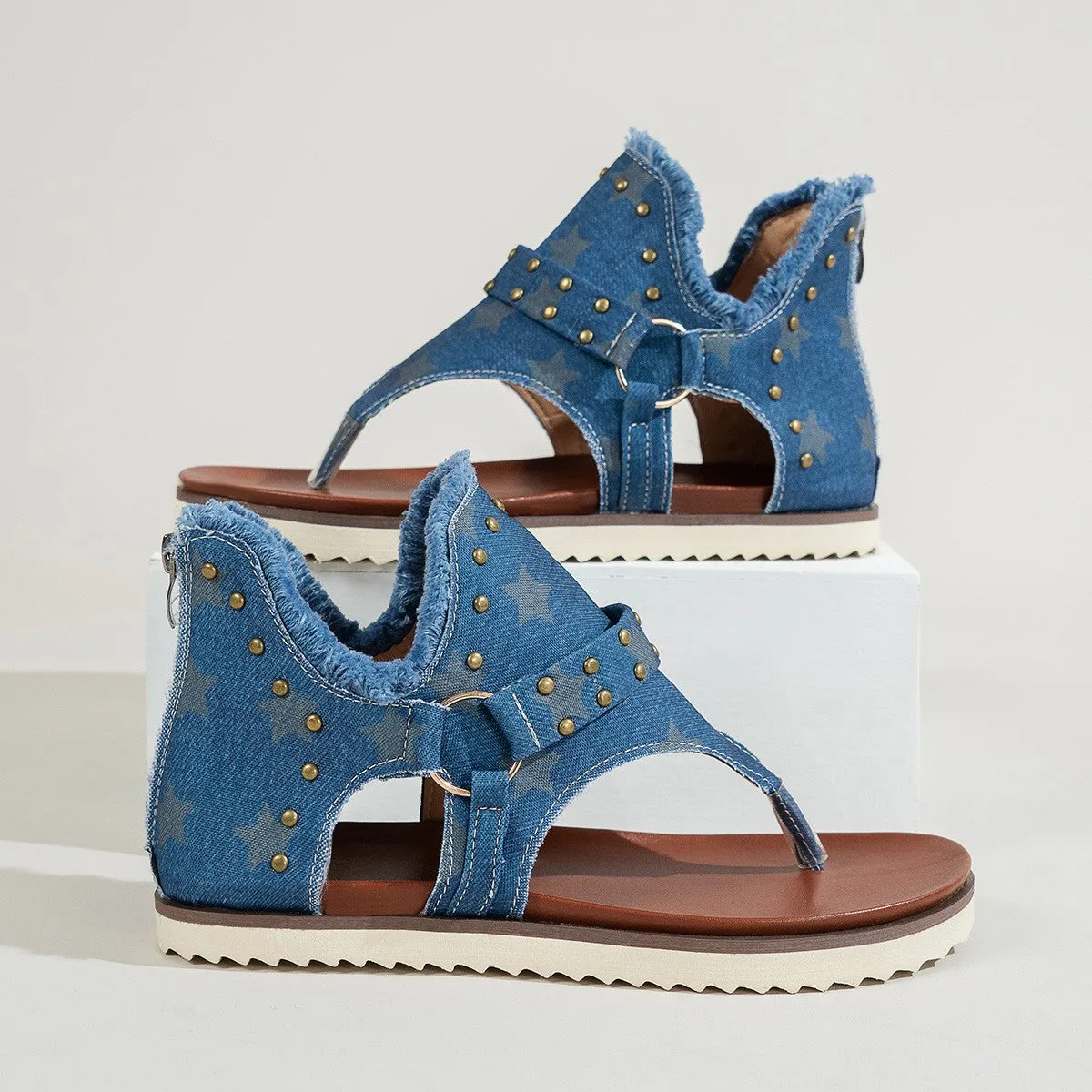 Ladies Fashion Denim Flat Sandals