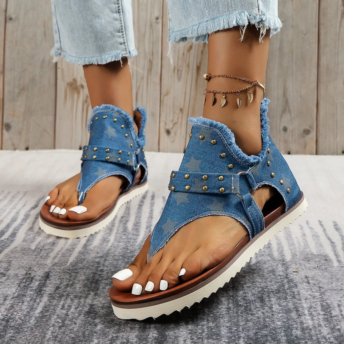 Ladies Fashion Denim Flat Sandals
