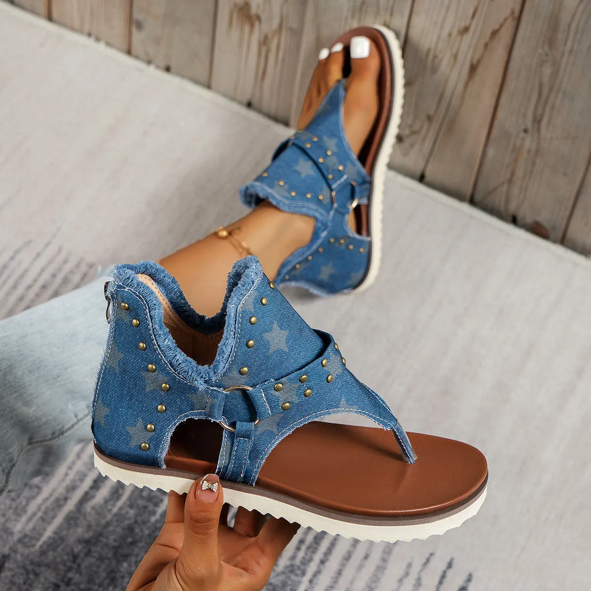 Ladies Fashion Denim Flat Sandals