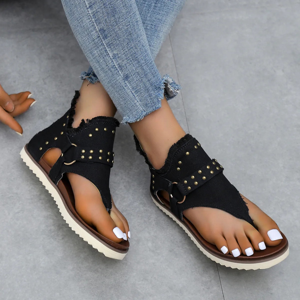 Ladies Fashion Denim Flat Sandals