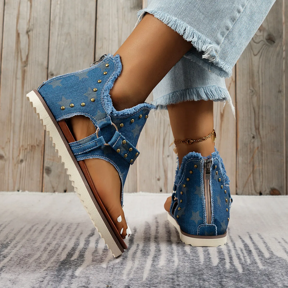 Ladies Fashion Denim Flat Sandals