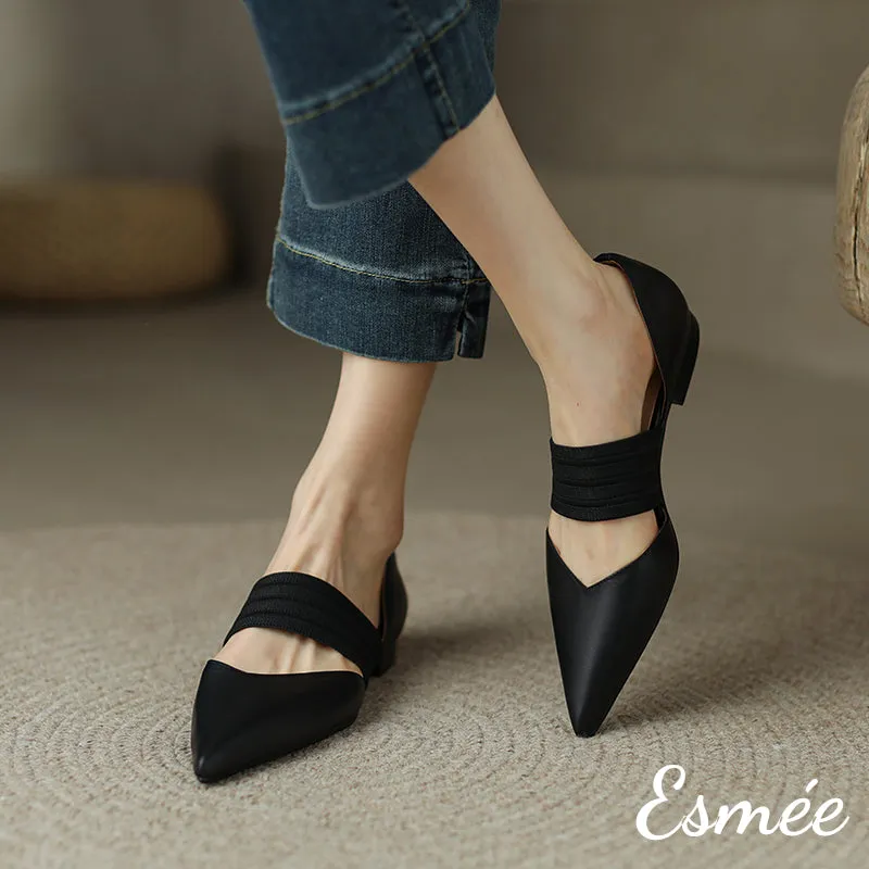 Leather D'Orsay Shoes with Thick Ribbon Straps