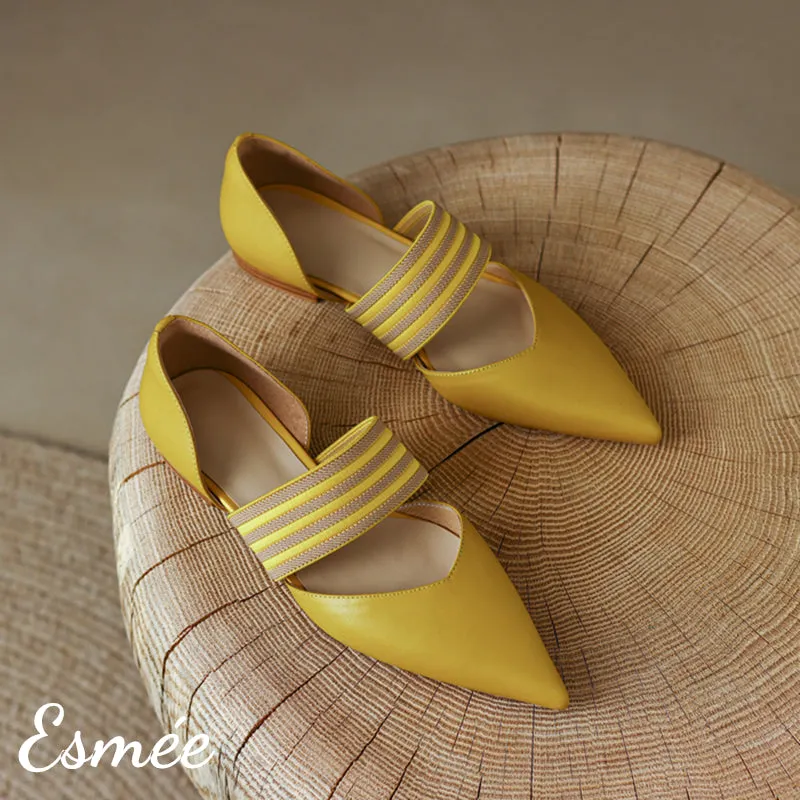 Leather D'Orsay Shoes with Thick Ribbon Straps