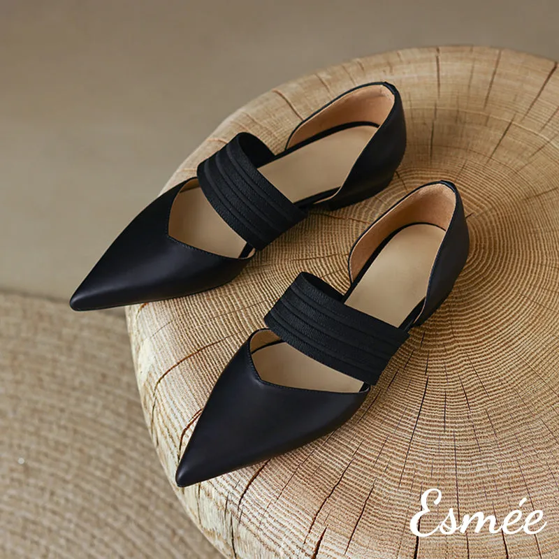 Leather D'Orsay Shoes with Thick Ribbon Straps