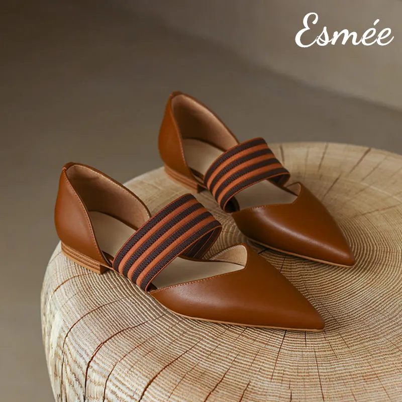 Leather D'Orsay Shoes with Thick Ribbon Straps