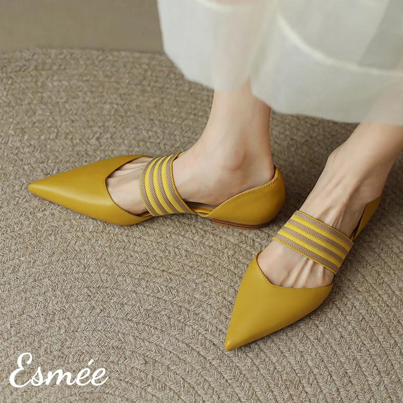 Leather D'Orsay Shoes with Thick Ribbon Straps