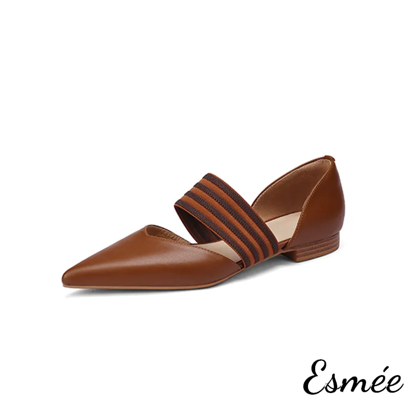 Leather D'Orsay Shoes with Thick Ribbon Straps