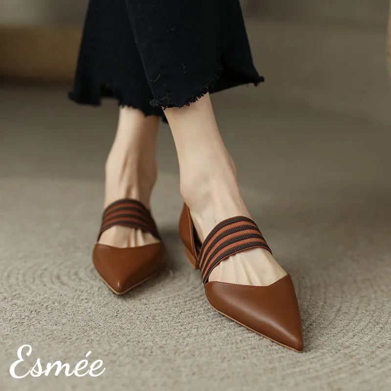 Leather D'Orsay Shoes with Thick Ribbon Straps