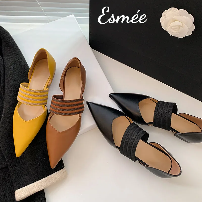 Leather D'Orsay Shoes with Thick Ribbon Straps