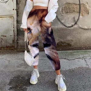 Lion Pants Women Animal Jogger Pants Anime Trouser Colorful Casual Pant Nebula High Waist Pants