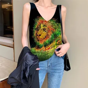 Lion Tank-Top women Animal Tank Tops Casual Anime Sleeveless 3d Colorful Funny Top Painting Anime Clothes