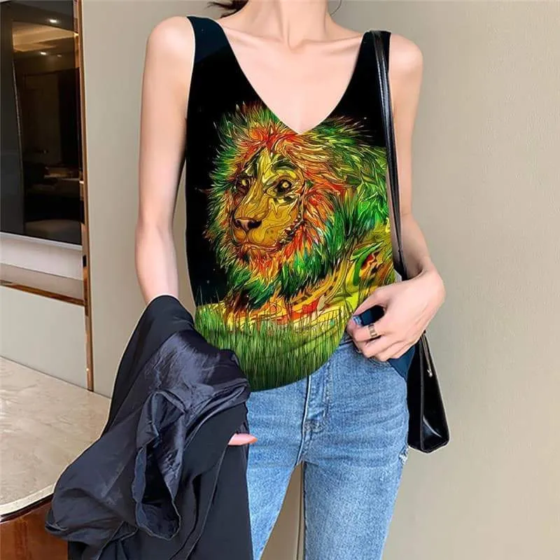 Lion Tank-Top women Animal Tank Tops Casual Anime Sleeveless 3d Colorful Funny Top Painting Anime Clothes