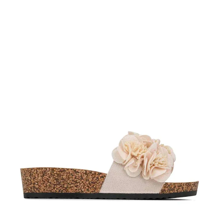 Los Cabos Corsage S24 Black PU Slides - Natural