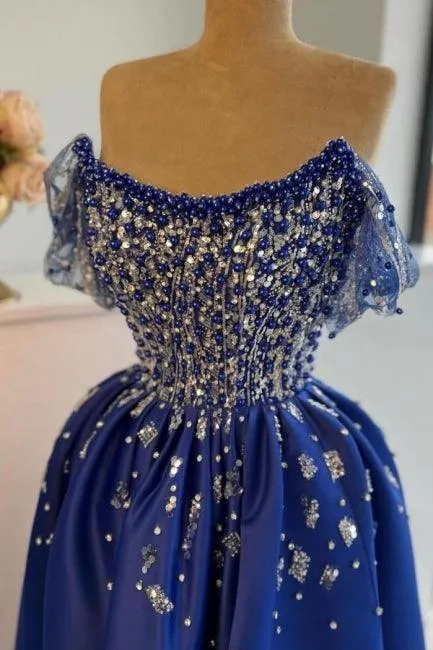 Luxurious A-Line Satin Scoop Sleeveless Prom Dress With Split Front