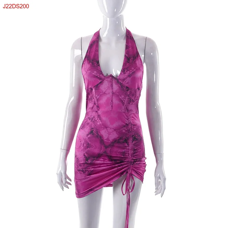 Luxurious Halter Pleated Mini purple assemble