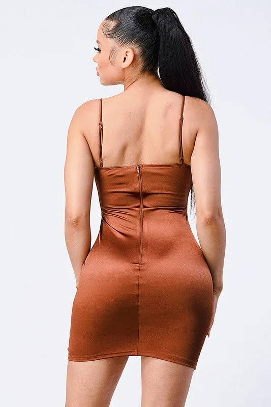 LUXURIOUS SATIN SIDE SHIRRING CAMI MINI DRESS