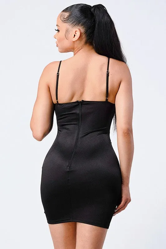 LUXURIOUS SATIN SIDE SHIRRING CAMI MINI DRESS